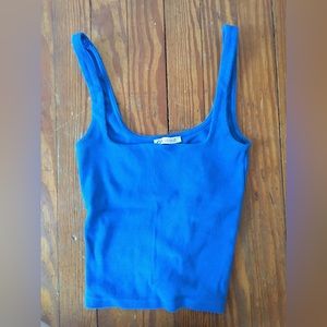 Electric Blue Square Neck Crop Tank